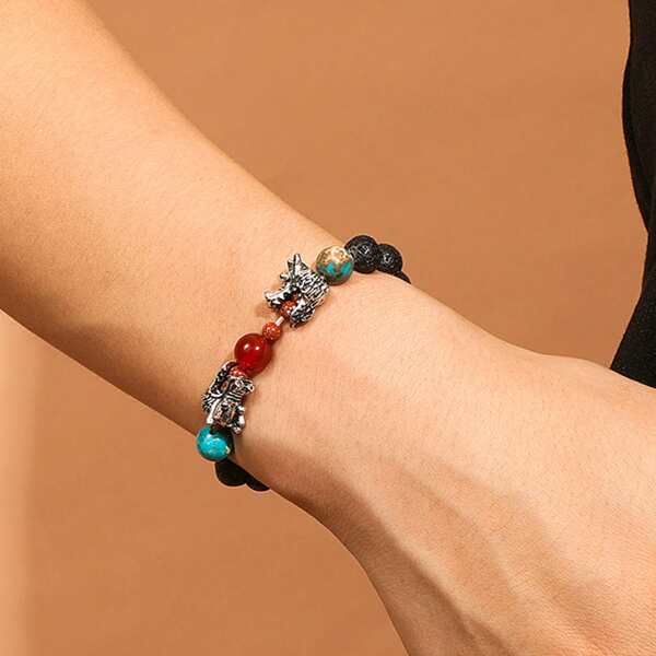 

Chinese Dragon Decor Beaded Bracelet, Multicolor