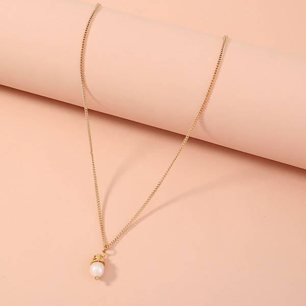 

Faux Pearl Decor Necklace, Gold