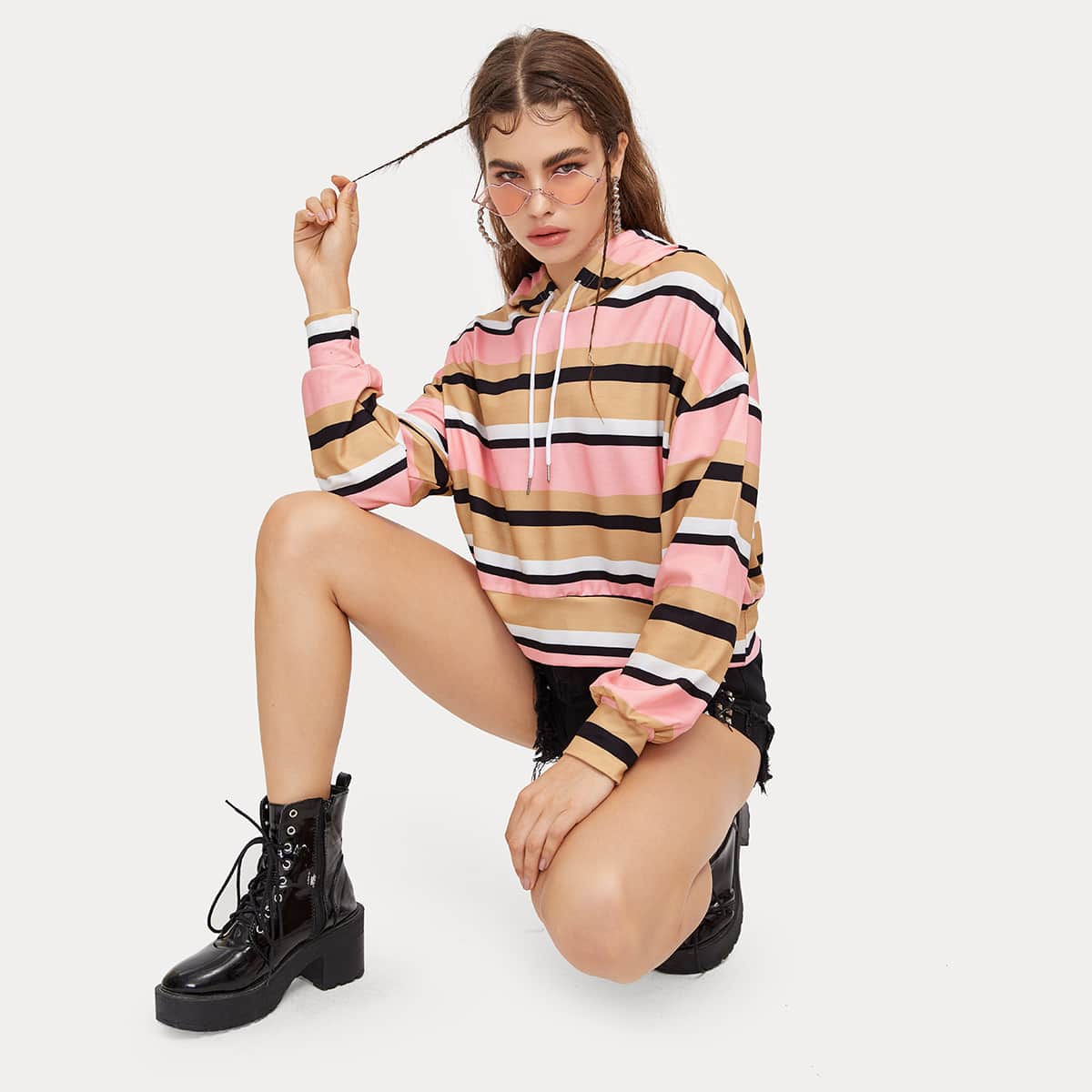 

Striped Drawstring Hoodie, Multicolor