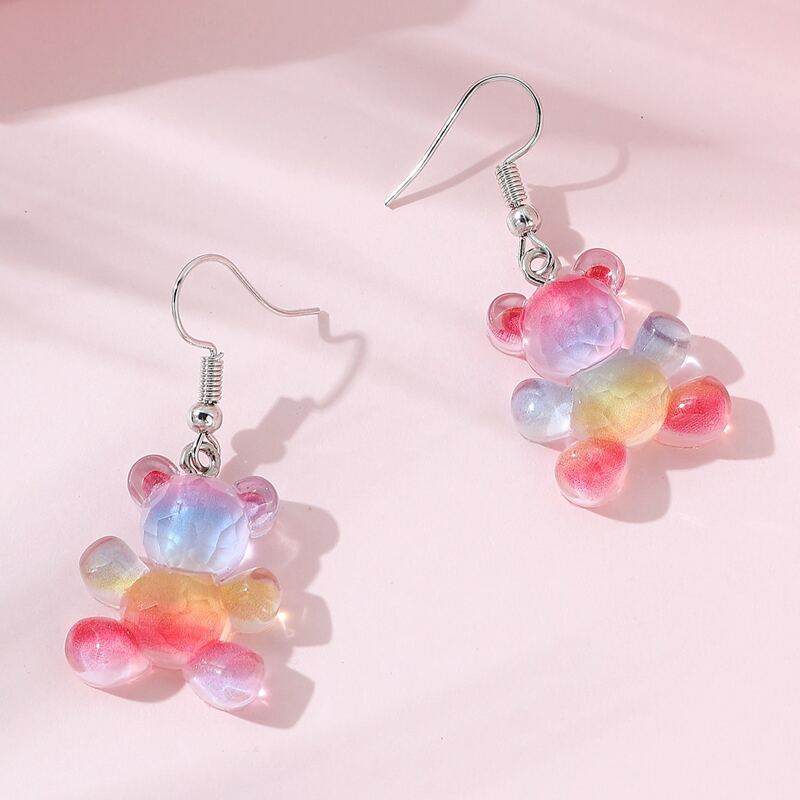 

Ombre Color Bear Charm Drop Earrings, Multicolor