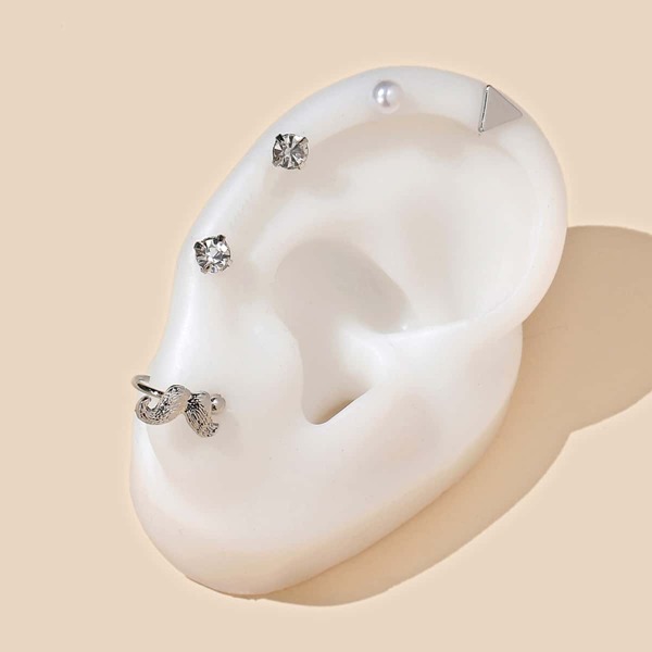 

5pcs Rhinestone Decor Earrings, Silver