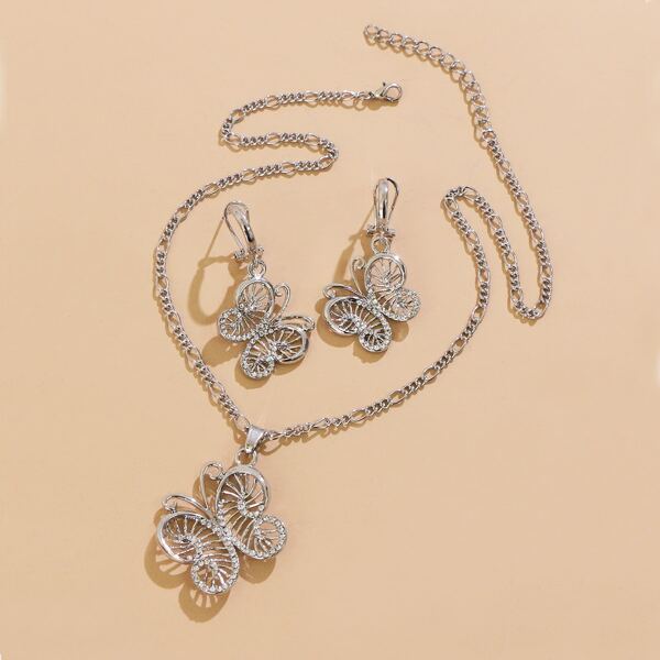 

3pcs Butterfly Decor Jewelry Set, Silver