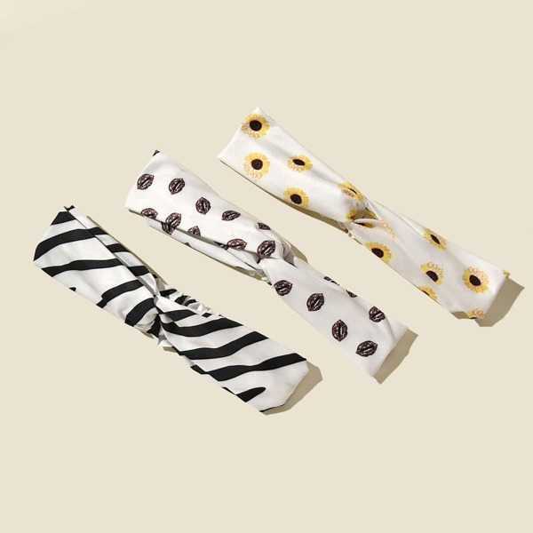 

3pcs Striped Pattern Headband, Multicolor