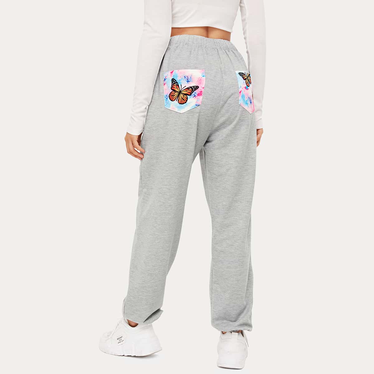 

Butterfly Print Sweatpants, Light grey