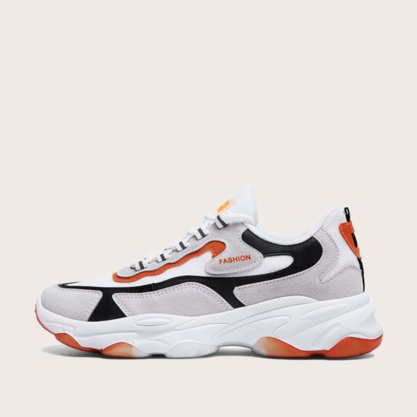 

Men Lace-up Front Colorblock Sneakers, White
