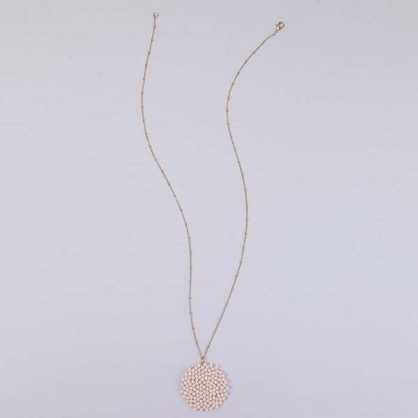 

Beaded Round Charm Necklace, Pink