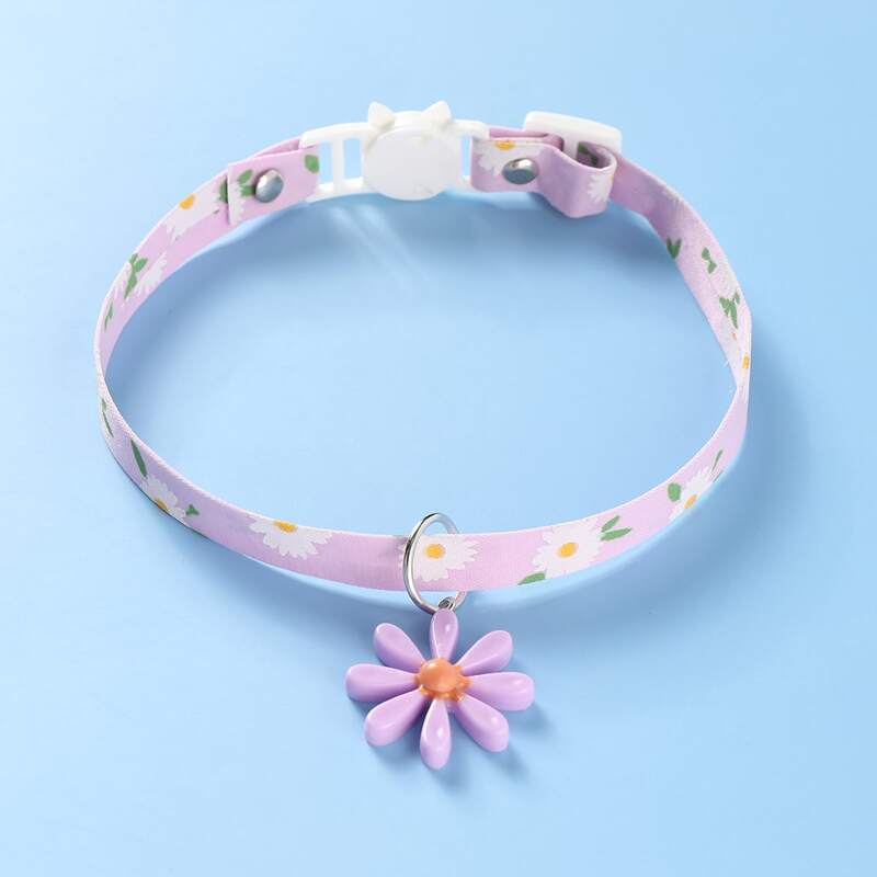 

1pc Cat Flower Charm Collar, Purple