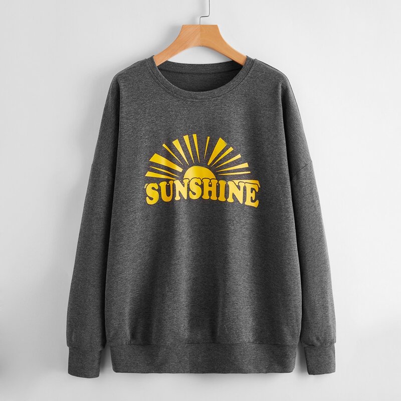 

Drop Shoulder Letter & Sun Graphic Oversized Sweatshirt, Dark grey