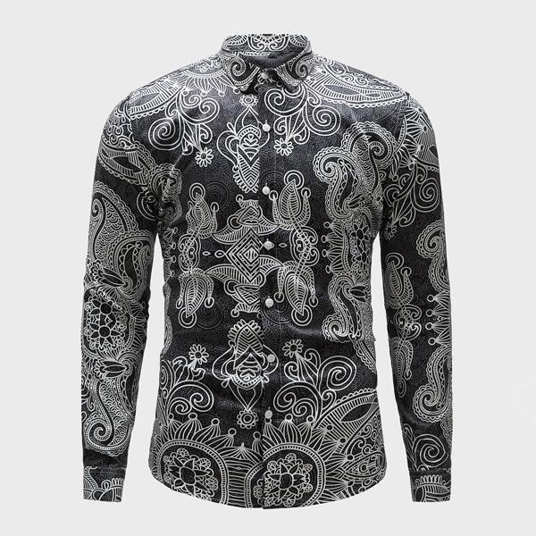 

Men Paisley Print Shirt, Black and white