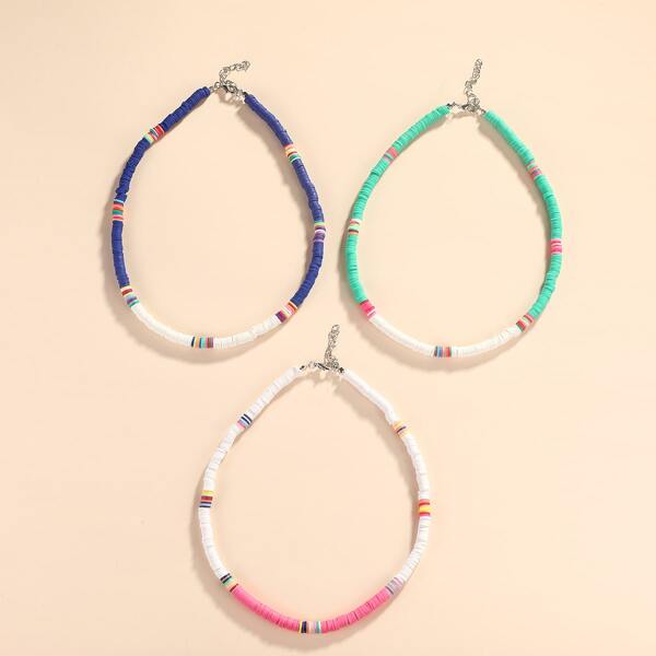 

3pcs Simple Beaded Necklace, Multicolor