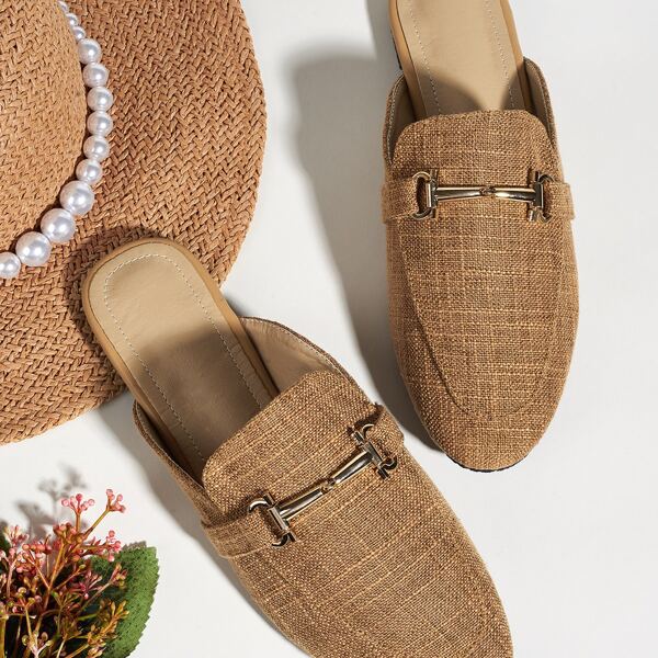 

Metal Decor Flat Mules, Brown