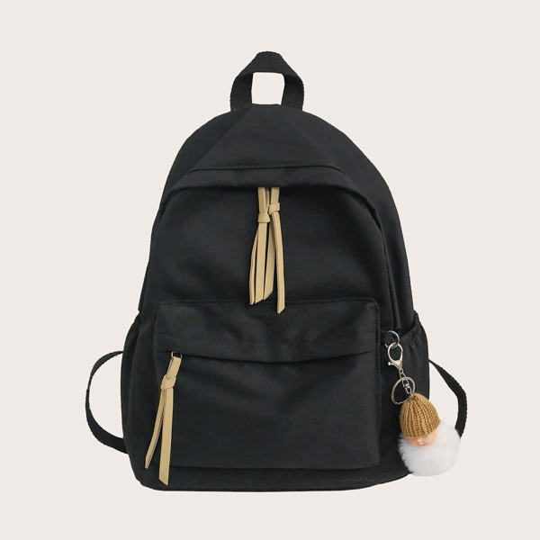 

Pocket Front Backpack With Toy Charm, Black