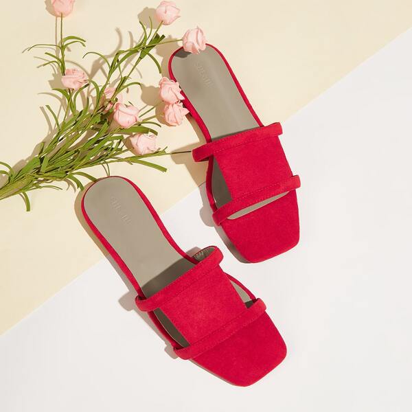 

Minimalist Cut Out Slide Sandals, Red