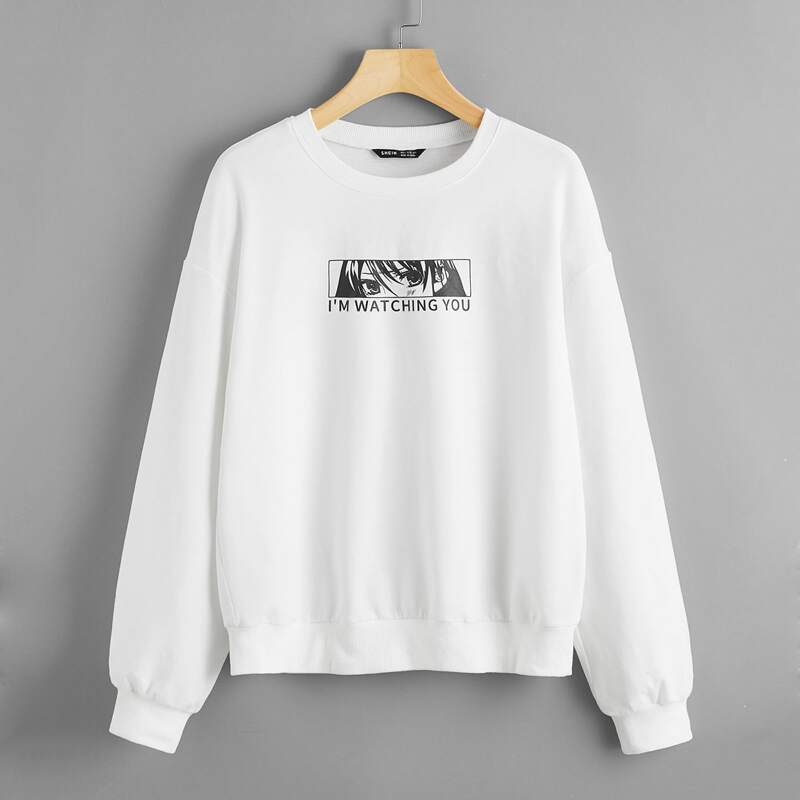 

Pop Art and Slogan Graphic Drop Shoulder Pullover, White