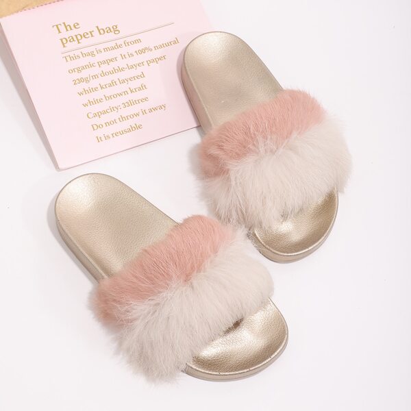 

Two Tone Fluffy Slippers, Multicolor