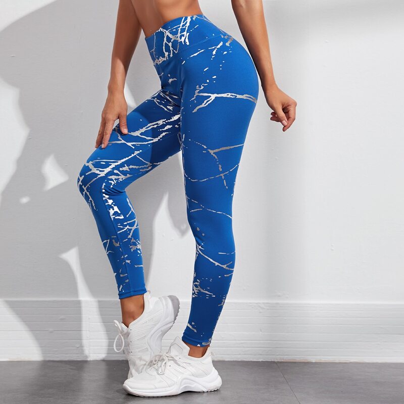 

Reflective Wide Waistband Sports Leggings, Blue