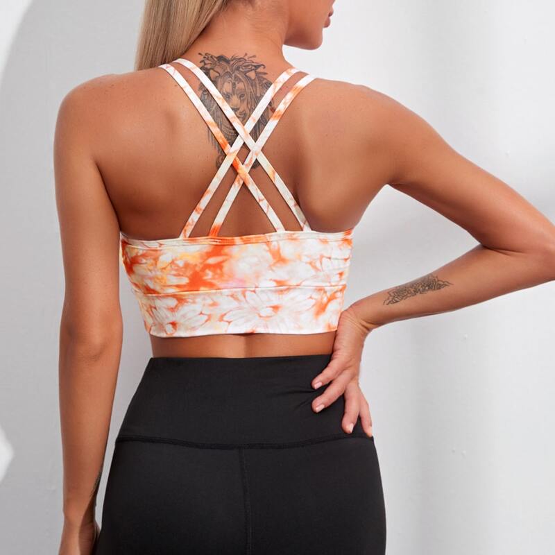 

Double Straps Criss Cross Back Sports Bra, Multicolor