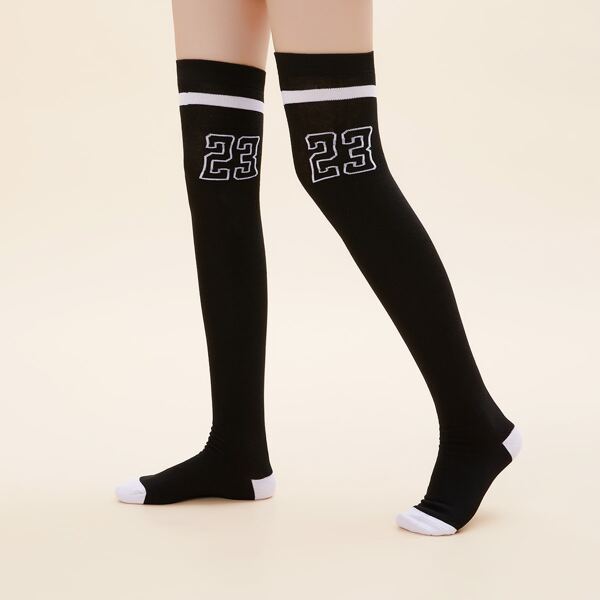 

Number Pattern Knee Socks, Black