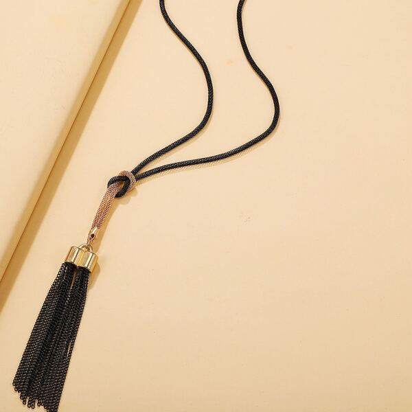 

Chain Tassel Charm Necklace, Black
