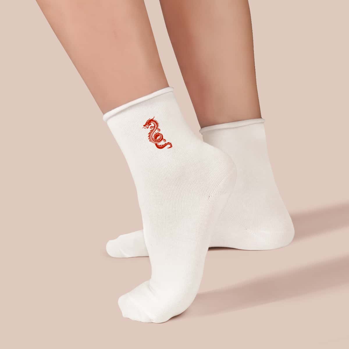 

Chinese Dragon Graphic Socks, White