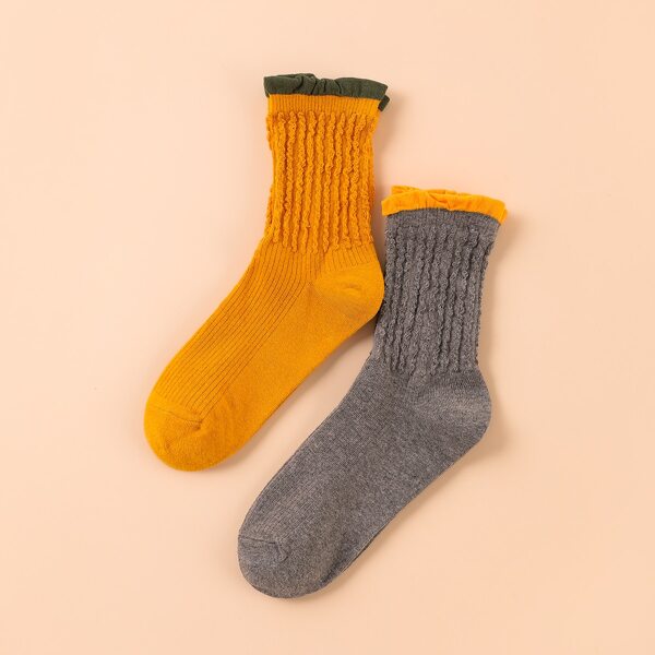 

2pairs Frill Trim Socks, Multicolor