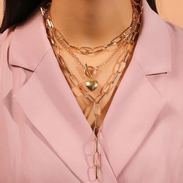 

2pcs Heart Charm Necklace, Gold