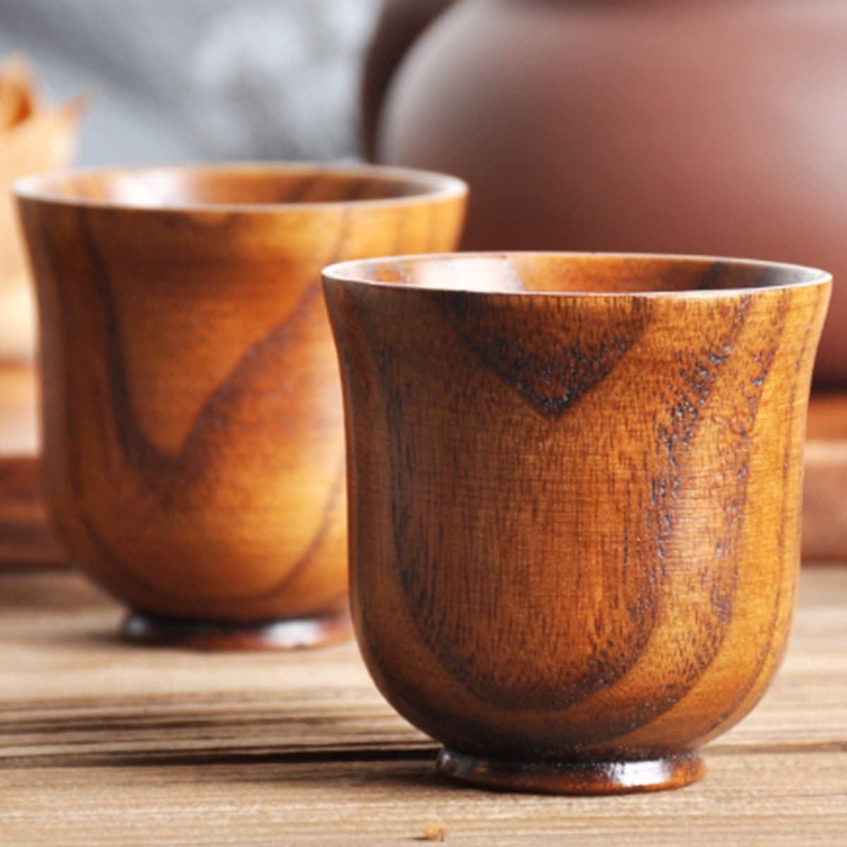 

1pc Wooden Tea Cup, Brown