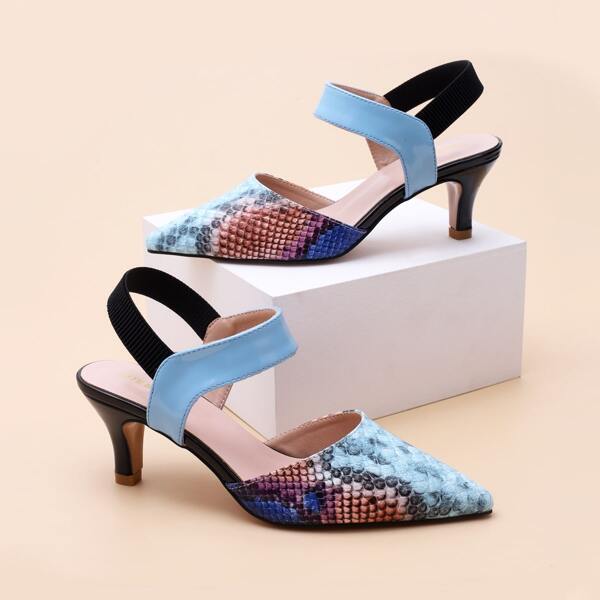

Point Toe Snakeskin Slingback Pumps, Multicolor