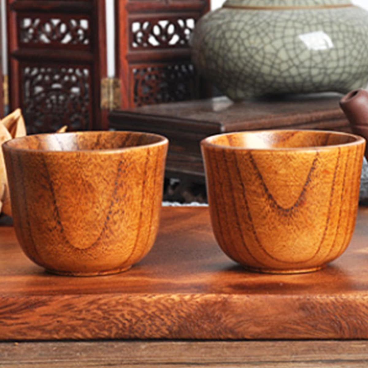 

1pc Wooden Tea Cup, Brown