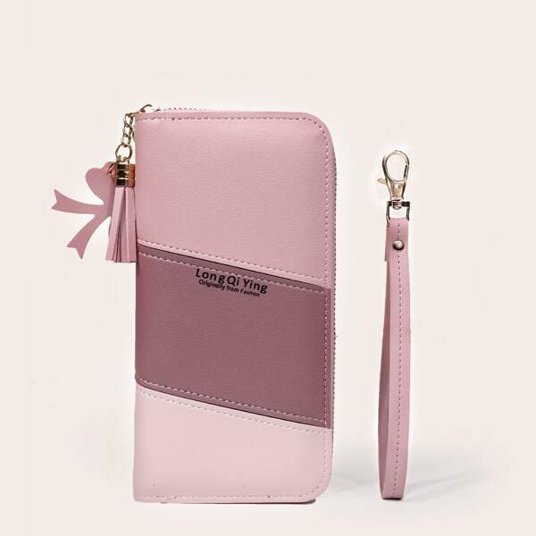 

Tassel Decor Colorblock Purse With Wristlet, Pink