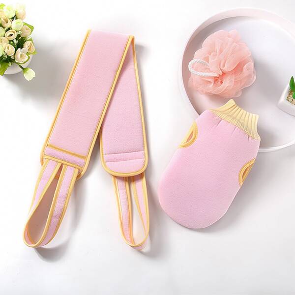 

3pcs Bath Exfoliating Glove & Foaming Net Ball Set, Pink