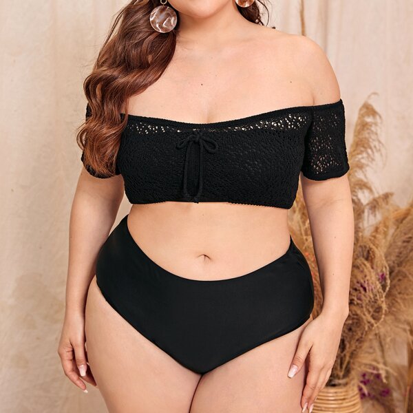 

Plus Hollow-out Bardot Cover Up Top, Black