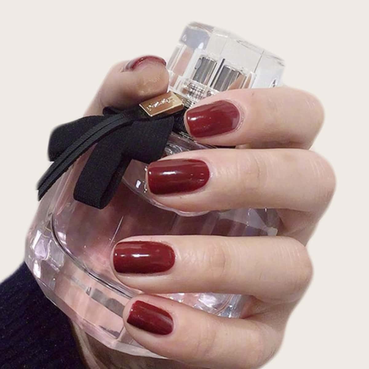 

24pcs Fake Nail With Double-side Tape, Burgundy