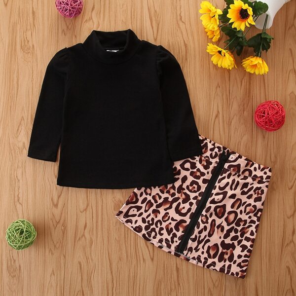 

Toddler Girls Mock Neck Tee And Leopard Print Skirt, Multicolor
