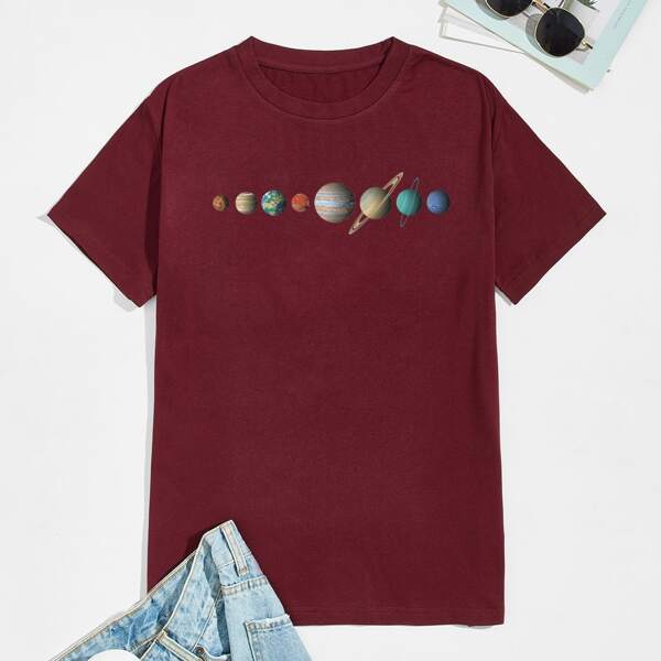 

Men Galaxy Print Short Sleeve Tee, Maroon