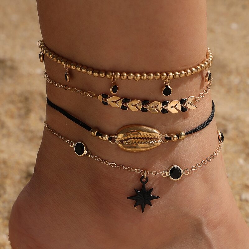 

4pcs Shell Decor Anklet, Gold