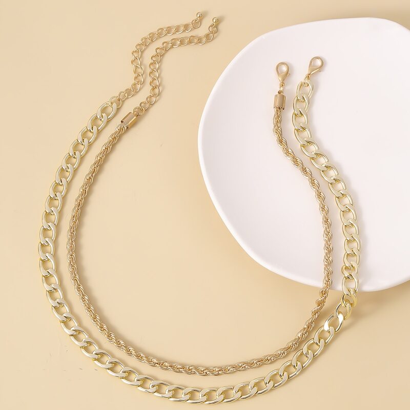

2pcs Chain Necklace, Gold