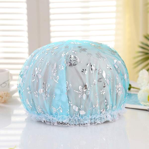 

Flower Print Shower Cap, Blue