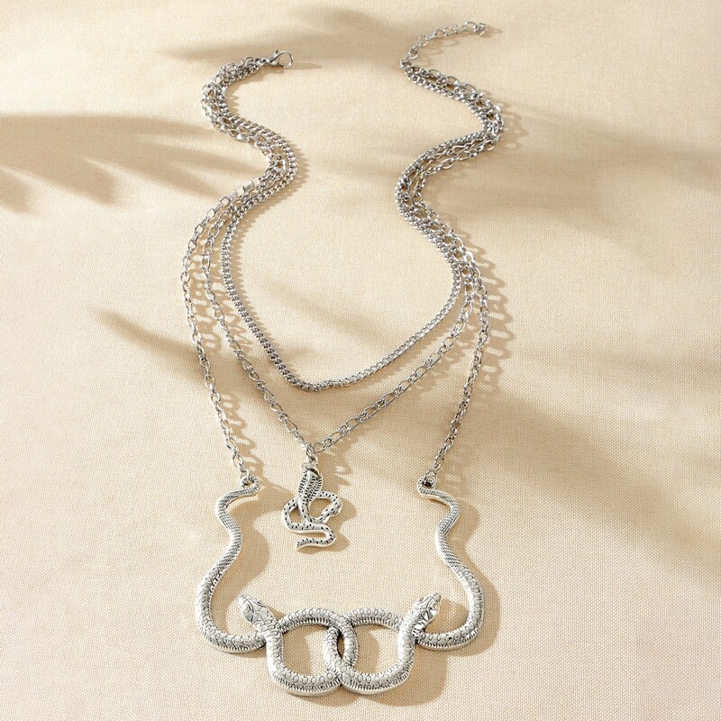 

Snake Layered Chain Necklace, Silver