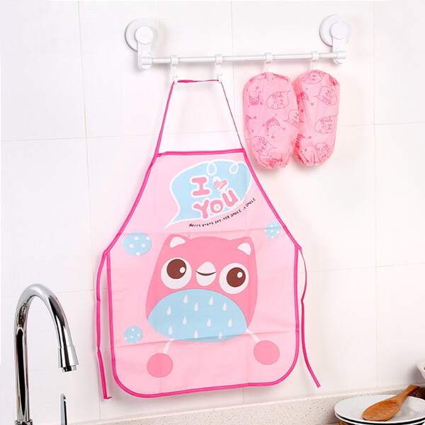 

1pc Kids Cartoon Graphic Apron With Sleeve Cover, Pink