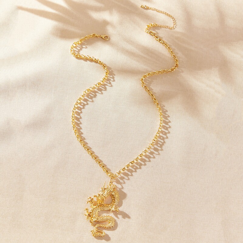

Chinese Dragon Pendant Necklace, Gold
