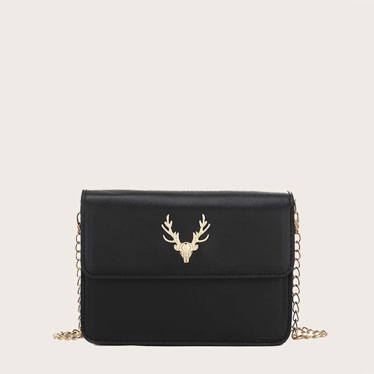 

Deer Flap Chain Crossbody Bag, Black
