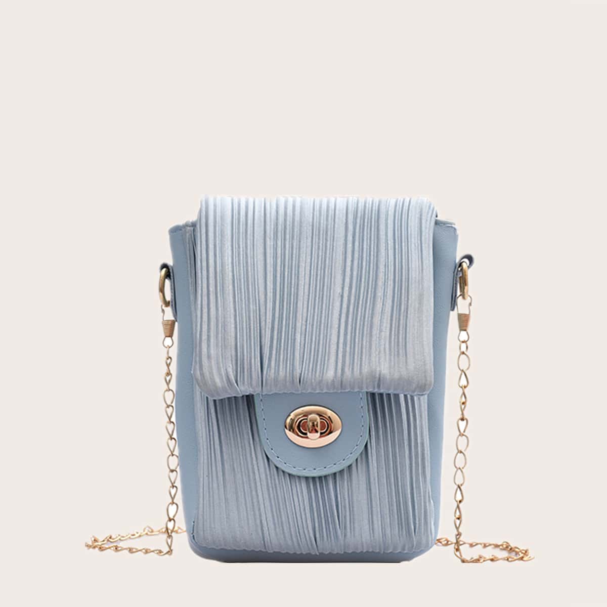 

Pleated Chain Crossbody Bag, Pastel baby blue
