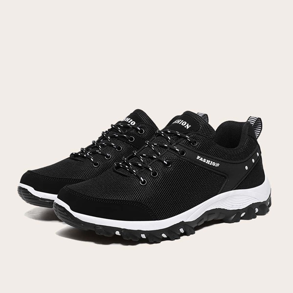 

Men Lace-up Front Mesh Sneakers, Black