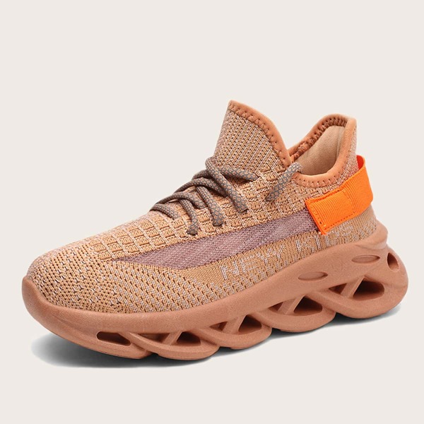 

Boys Lace-up Decor Knit Sneakers, Brown