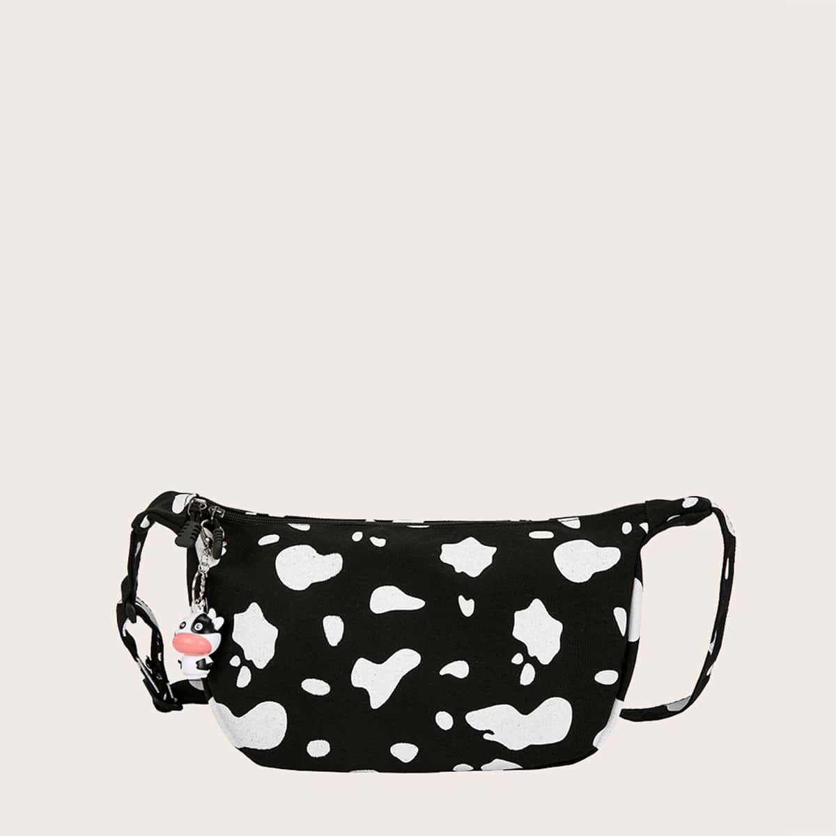 

Cow Print Baguette Bag, Black and white
