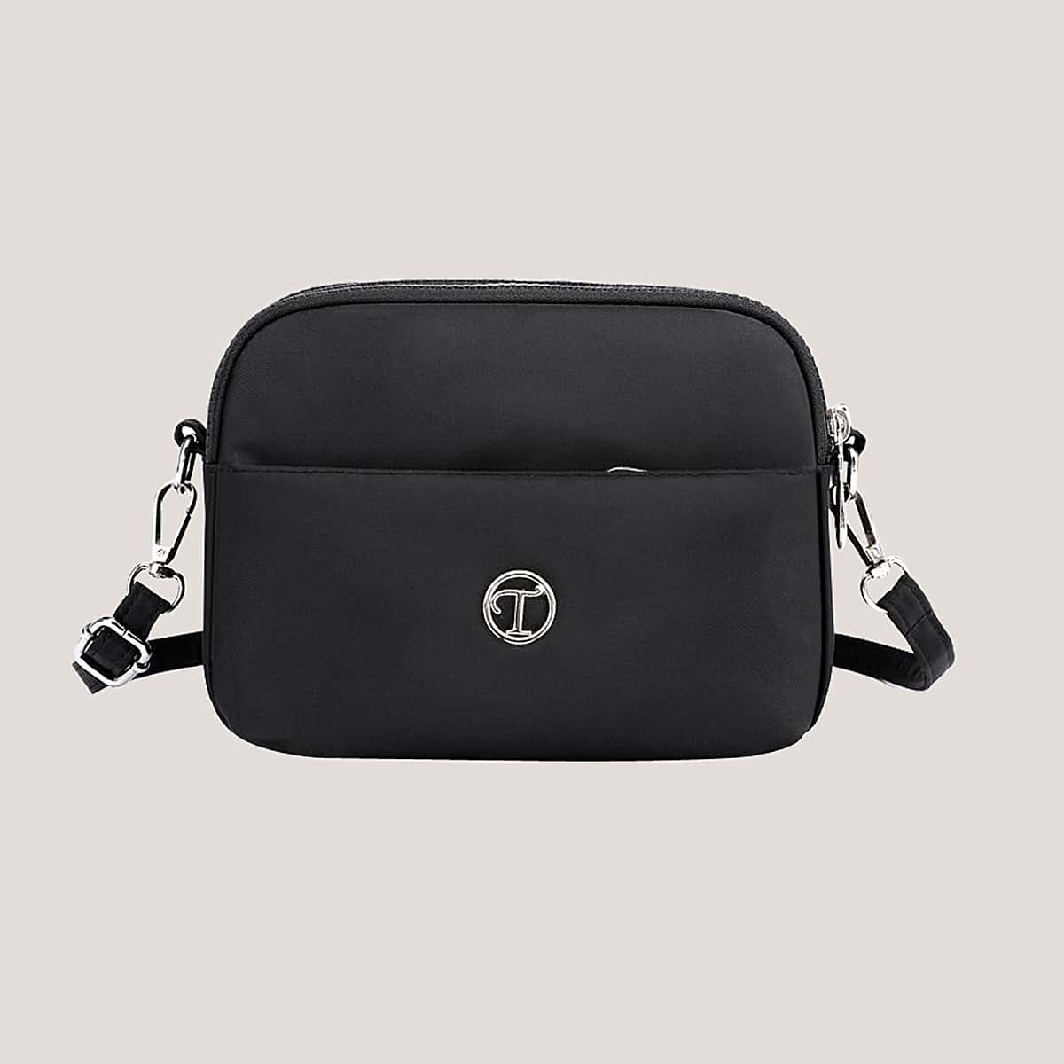 

Solid Zip Crossbody Bag, Black