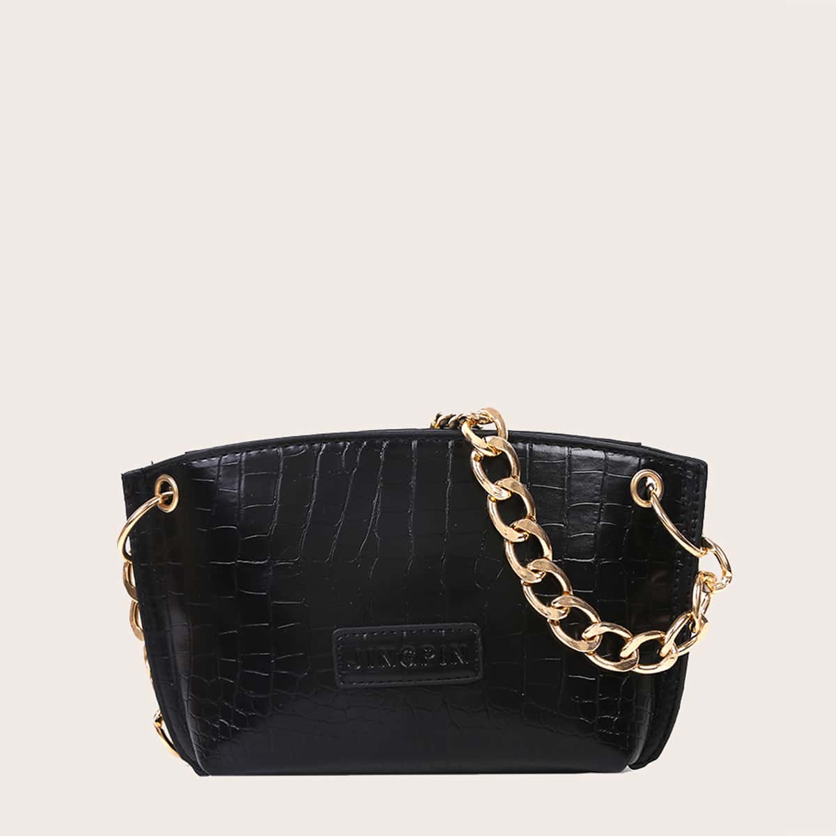 

Quilted Chain Tote Bag, Black