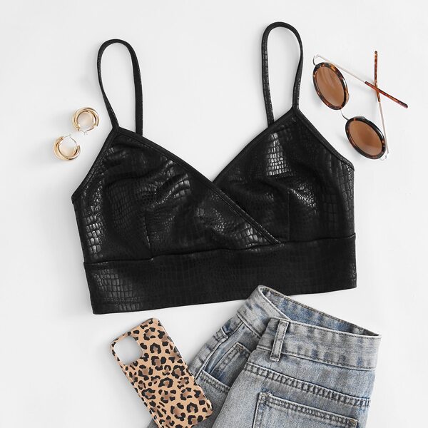 

Crocodile Pattern Crop Cami Top, Black