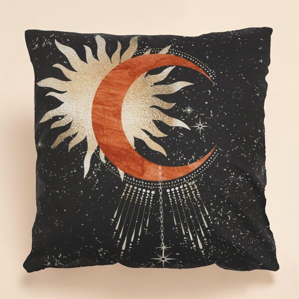 

Moon Print Cushion Cover Without Filler, Black